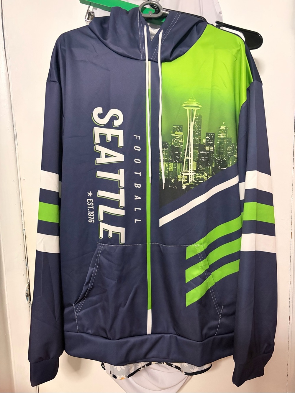 Seattle Football Lightweight Hooded Jacket in Navy and Lime